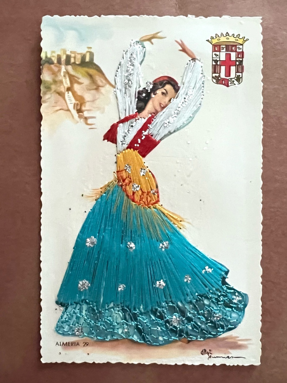 Vintage 1940s Embroidered Post Card Flamenco Dancer Madrid Spain MCM Elsi Gumier - Picture 1 of 6